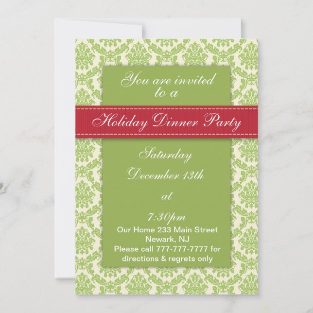 Dîner de vacances Classy Damask Design Invitations (Devant)