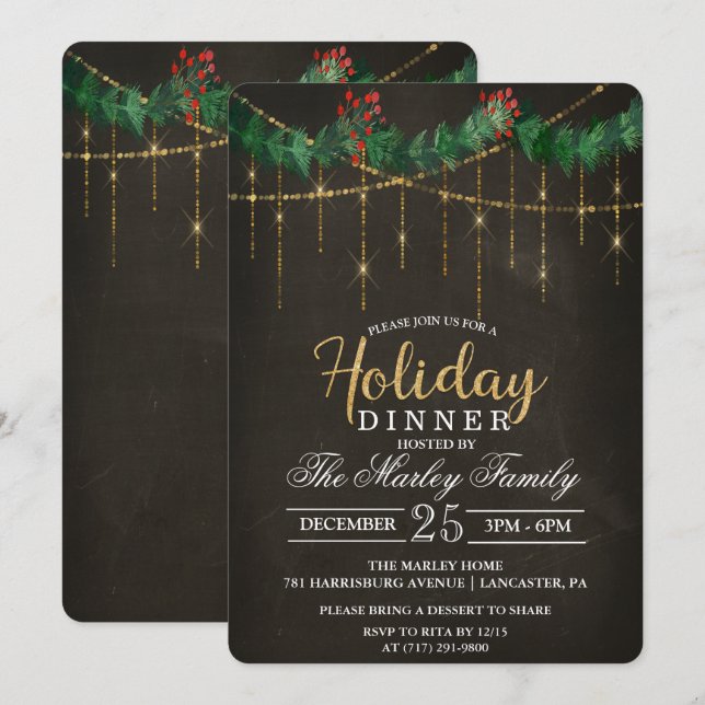 Dîner de vacances Fête Invitation (Devant / Derrière)