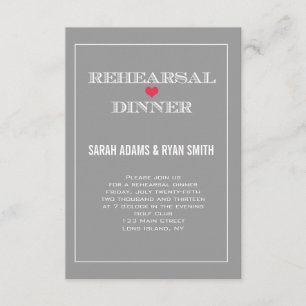 Dîner des Mariages du Coeur rouge gris Invitations