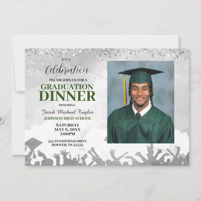 Dîner d'études en photo verte Invitation (Devant)