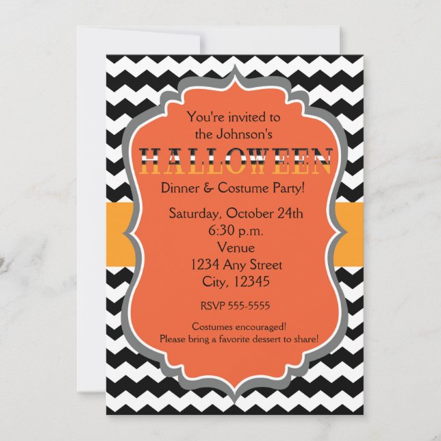 Dîner d'Halloween Costume fête Chevron Invitation (Devant)
