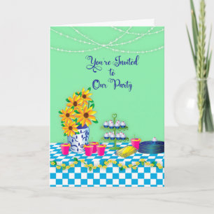 Dîner Dînatoire Invitation En vichy Bleu