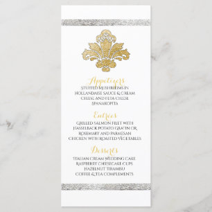 Dîner Faux Gold/Silver Mariage damassé Menu Noir