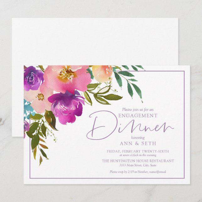 Dîner fiançailles Floral Invitation (Devant / Derrière)