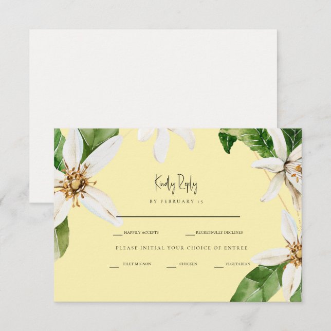 Dîner Floral Blanc Jaune Options RSVP (Devant / Derrière)