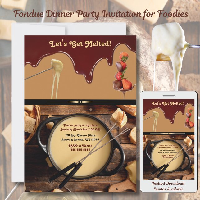 Dîner Fondue Invitation pour les gourmands Unique (Fondue Dinner Party Invitation for Foodies)