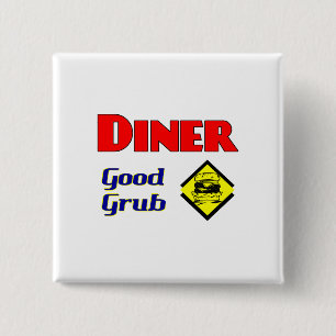 Diner Good Grub Hamburger Restaurant Art 2 Inch Square Button