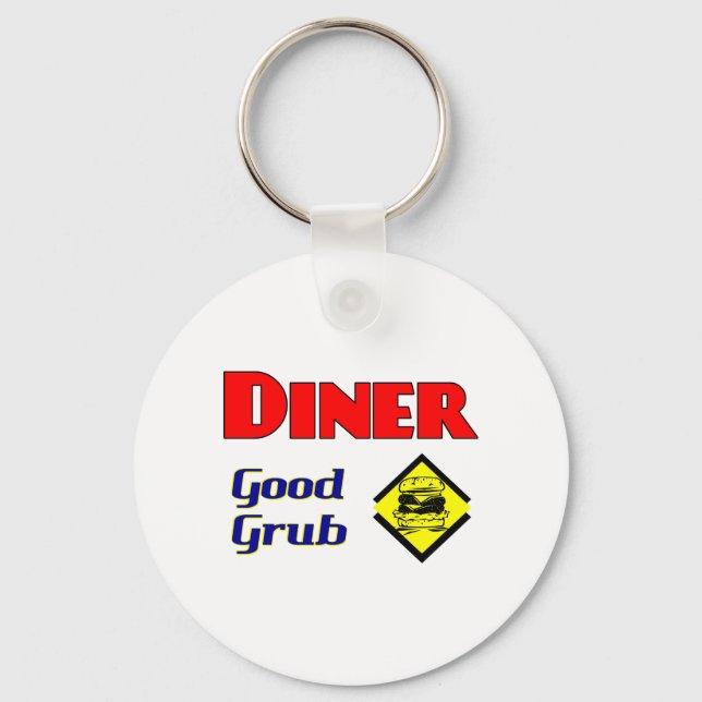 Diner Good Grub Hamburger Restaurant Art Keychain (Front)