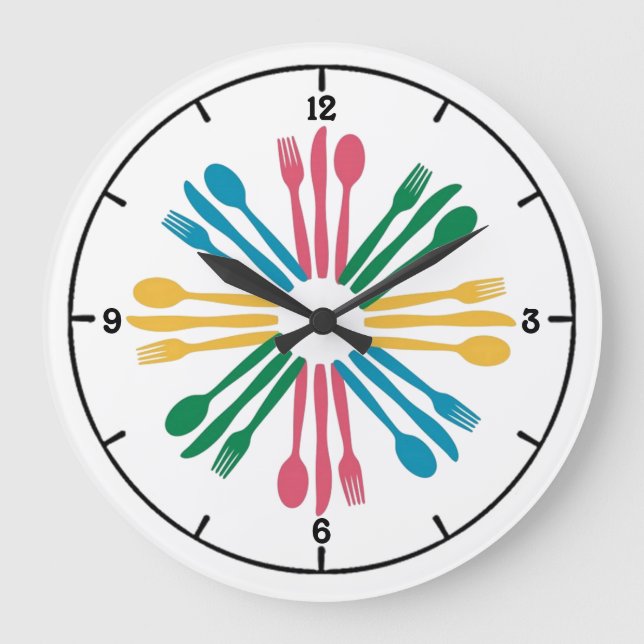 Dîner Heure Cuisine colorée Horloge murale (Recto)