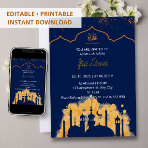 Dîner Iftar invitation ramadan aquarelle mosquée