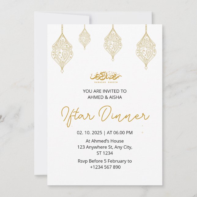 Dîner Iftar invitation ramadan avec lentern (Devant)
