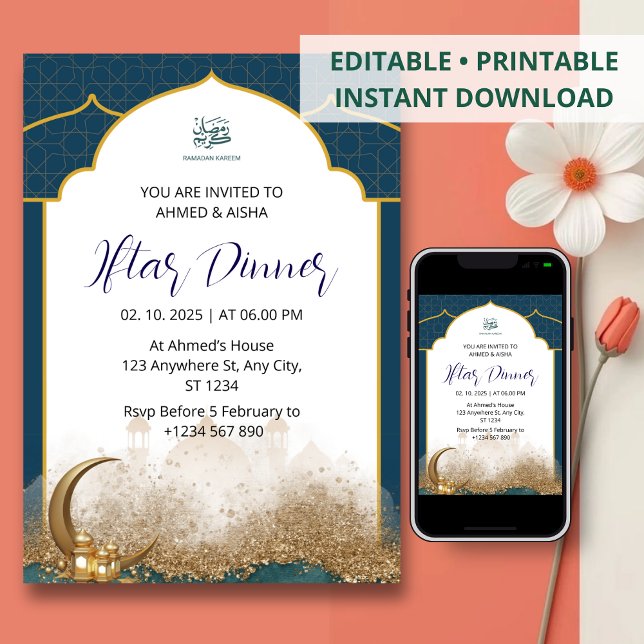 Dîner Iftar invitation ramadan navvy mosquée (Créateur téléchargé)