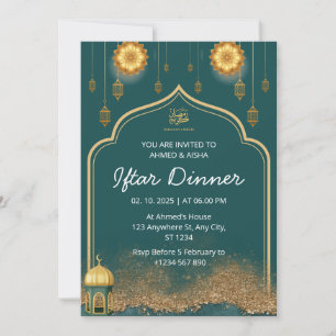 Dîner Iftar invitation ramadan or vert
