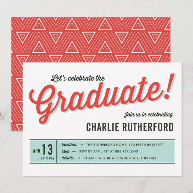 Diner Inspired Retro Typography Graduation Party Invitation (Front/Back)