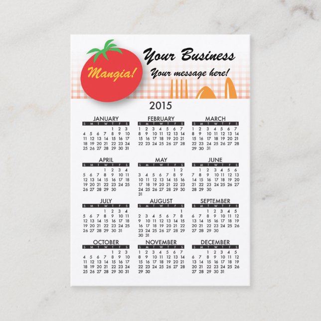 Diner italien de calendrier de carte de visite (Devant)