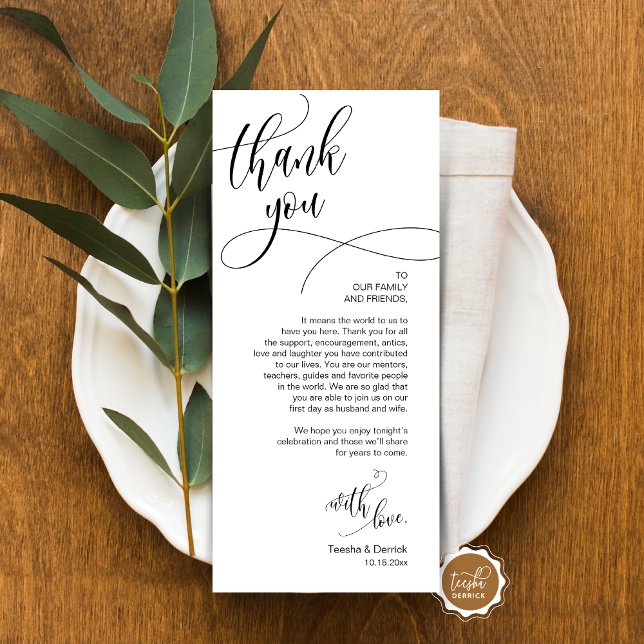 Dîner Lieu Cadre Merci, Carte Script moderne (Place Setting Thank You, Modern Script Card, Wedding Dinner, Brunch, Lunch Plate Decoration)