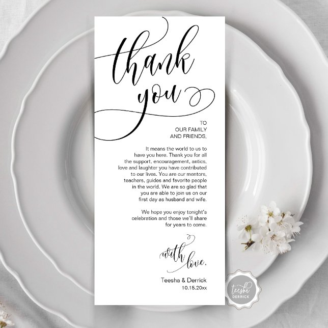 Dîner Lieu Cadre Merci, Carte Script moderne (Place Setting Thank You, Modern Script Card, Wedding Dinner, Brunch, Lunch Plate Decoration)