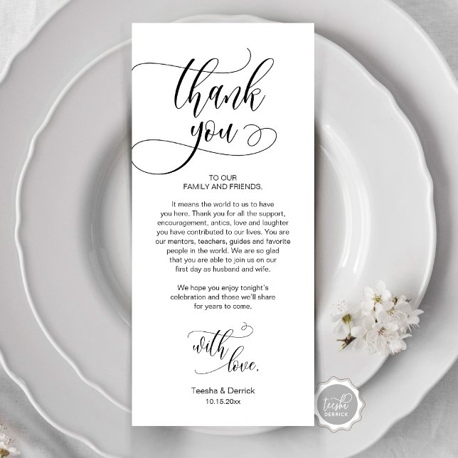 Dîner Lieu Cadre Merci, Carte Script moderne (Place Setting Thank You, Modern Script Card, Wedding Dinner, Brunch, Lunch Plate Decoration)