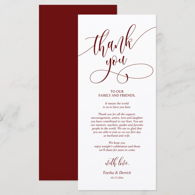 Dîner Lieu Cadre Merci, Cartes de calligraphie (Devant / Derrière)