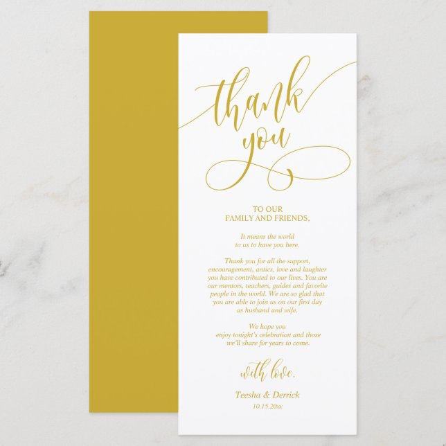 Dîner Lieu Cadre Merci, Cartes de calligraphie (Devant / Derrière)