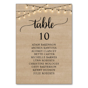 Dîner mariage, Bois Brown Invités Carte de siège