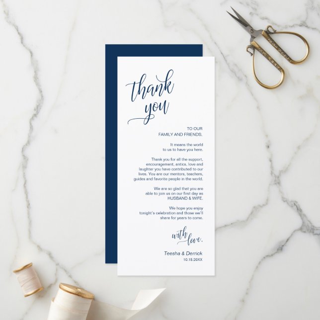 Dîner mariage, Cadre Remerciements Cartes (Devant/Arrière en situation)