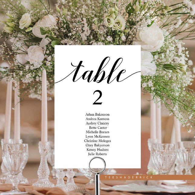 Dîner mariage Carte de carte de siège moderne (Wedding Dinner Modern Guest Seating Chart Card, with Table Number and Guest Names.)