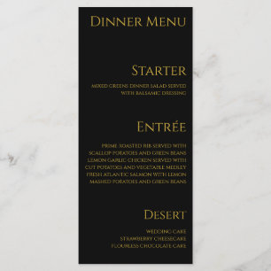 Dîner mariage et menu Bar-Noir et Or-