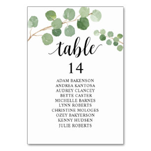 Dîner mariage, Eucalyptus Invités Carte de siège