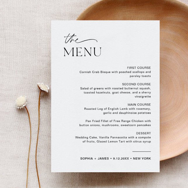 Dîner Mariage EVERLEIGH Menu 5x7 Carte (Créateur téléchargé)