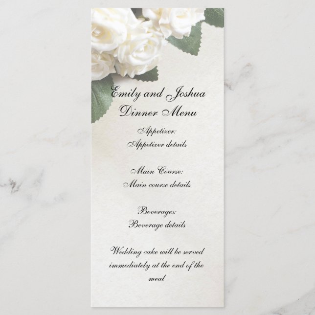 Dîner Mariage personnalisable Menu Modèle Blanc (Devant)