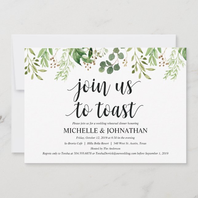 Dîner-Mariage rustique vert Invitations (Devant)
