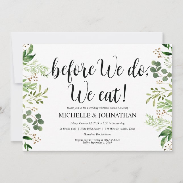 Dîner-Mariage rustique vert Invitations (Devant)