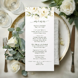 Dîner mariage vert élégant rose blanche Menu