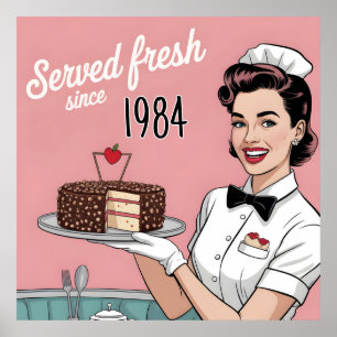 Diner Pin-Up: Retro Waitress and Custom Year Poster