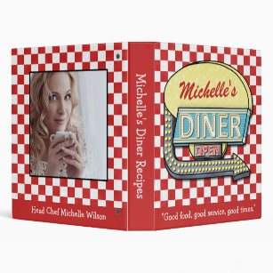Diner Retro 50s Red Chequered Recipe Book Name Pho Binder