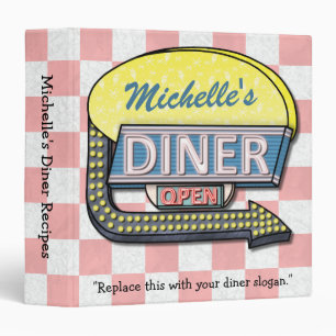 Diner Retro 50s Sign Personalized Name Recipe Binder