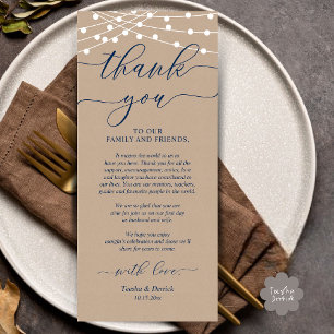 Dîner Rustique Mariage Cadre Carte de remerciement