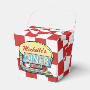 Diner Sign Retro 50s Red Checkered   Custom Name Favor Box