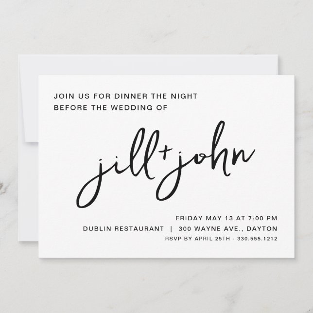 Dîner simple de répétition Mariage Invitation (Devant)