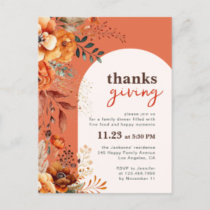 Dîner Thanksgiving invitation arc blanc fleuri