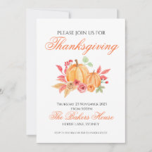 Dîner Thanksgiving Invitation Floral Citrouille