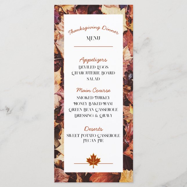 Dîner Thanksgiving Menu - Feuilles d'automne (Devant)