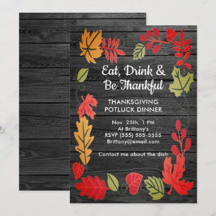 Dîner Thanksgiving Potluck Invitation en bois gris
