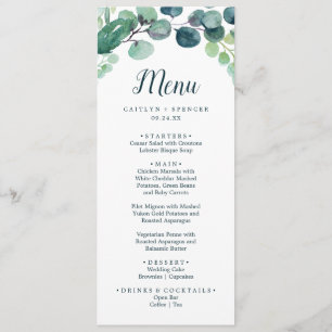 Dîner vert et Eucalyptus Mariage Menu