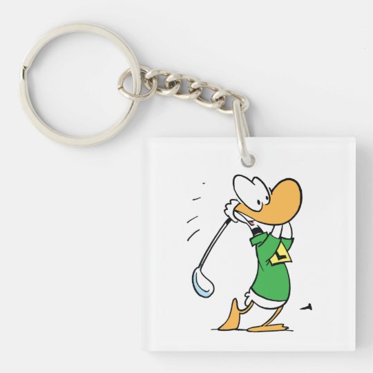 Ding Duck Driving on The Fairway Single-Sided Square Acrylic Keychain