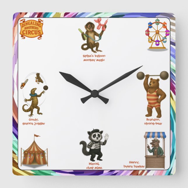 Dingaling Bros Circus acts Square Wall Clock (Front)