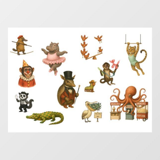 Dingaling Bros Circus acts Window Cling (Sheet)