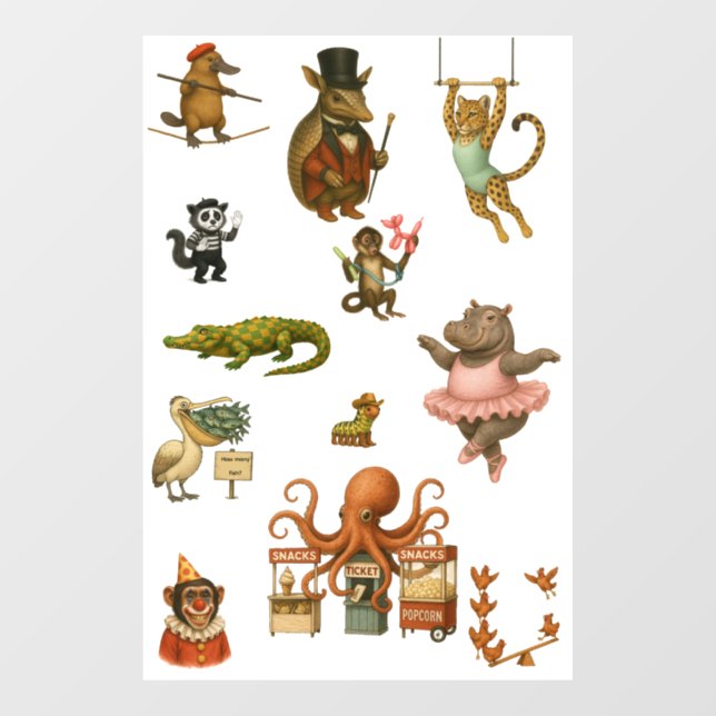 Dingaling Bros Circus acts Window Cling (Sheet)