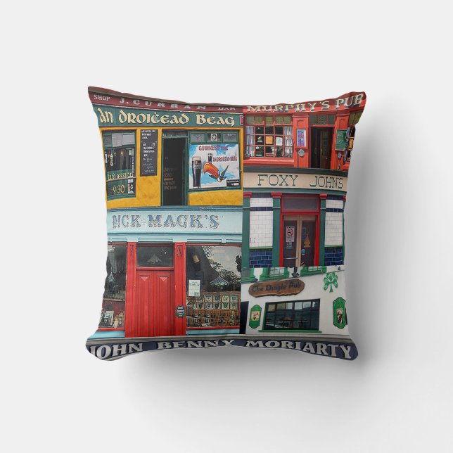 Dingle Pubs, Collage, Coussin irlandais. Irlande (Recto)